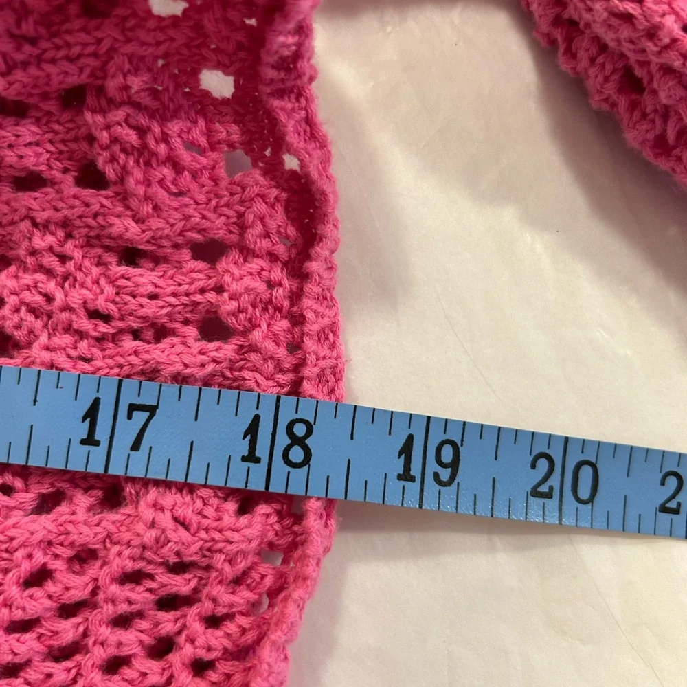 Free People Women' XS Home Run 100% Cotton Pink Crochet Crop Top Long Sleeve